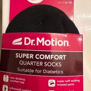 Dr. Motion Diabetic/Circulatory Black Quarter Ankle Socks-Womens size 4-11